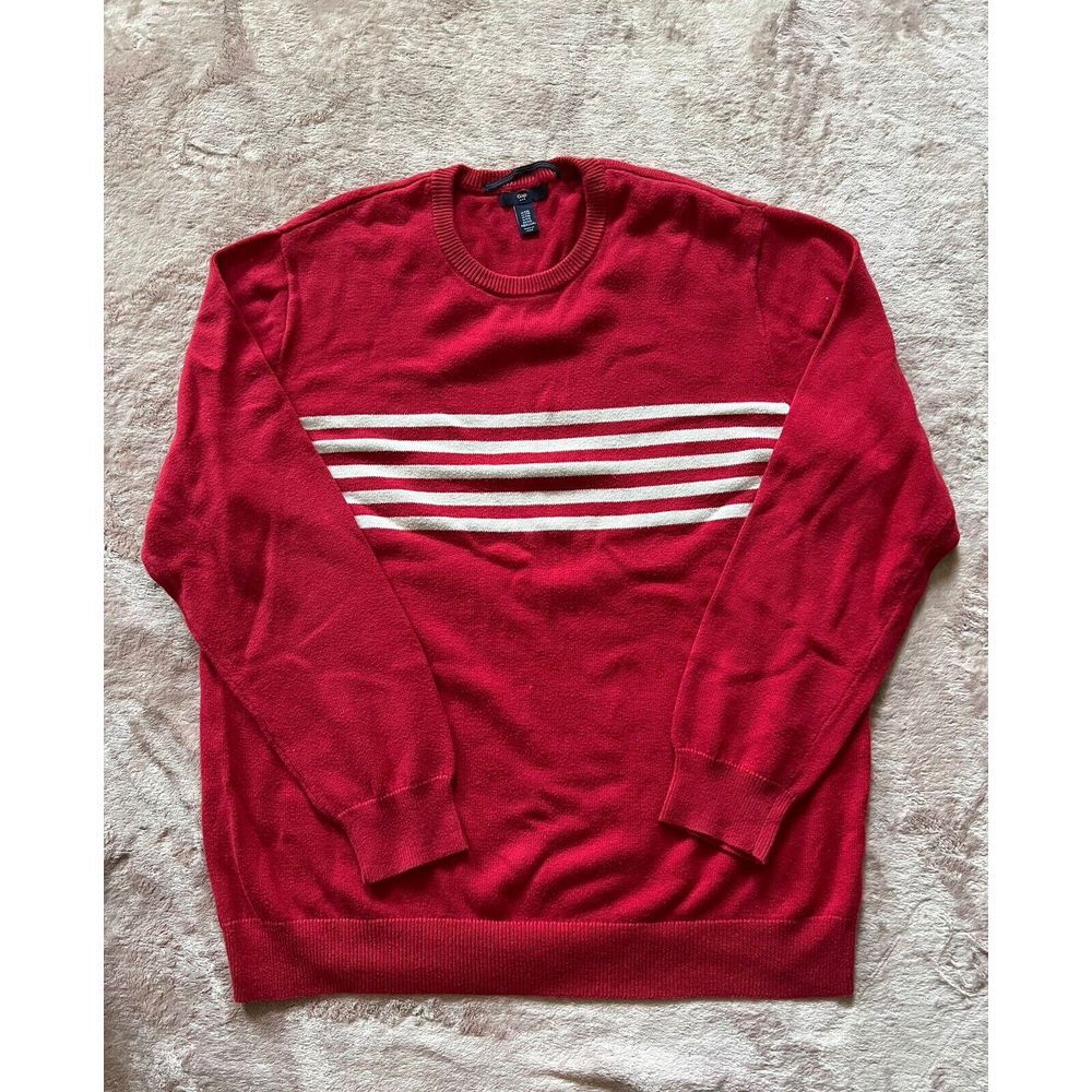 GAP Men Crew Neck Sweater Red White Candy Striped‎ Cotton Sz 2XL